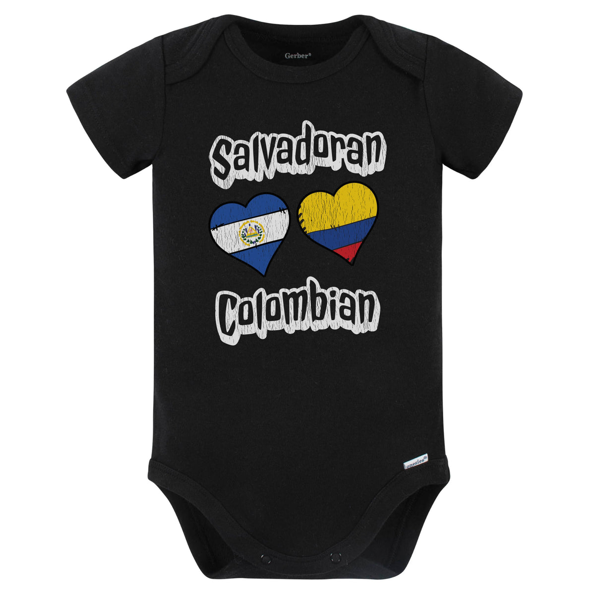 Salvadoran Colombian Flag Heart Combo El Salvador Colombia Baby Bodysuit Distressed (Black)