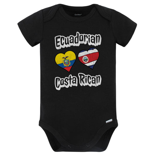 Ecuadorian Costa Rican Flag Heart Combo Ecuador Costa Rica Baby Bodysuit Distressed (Black)