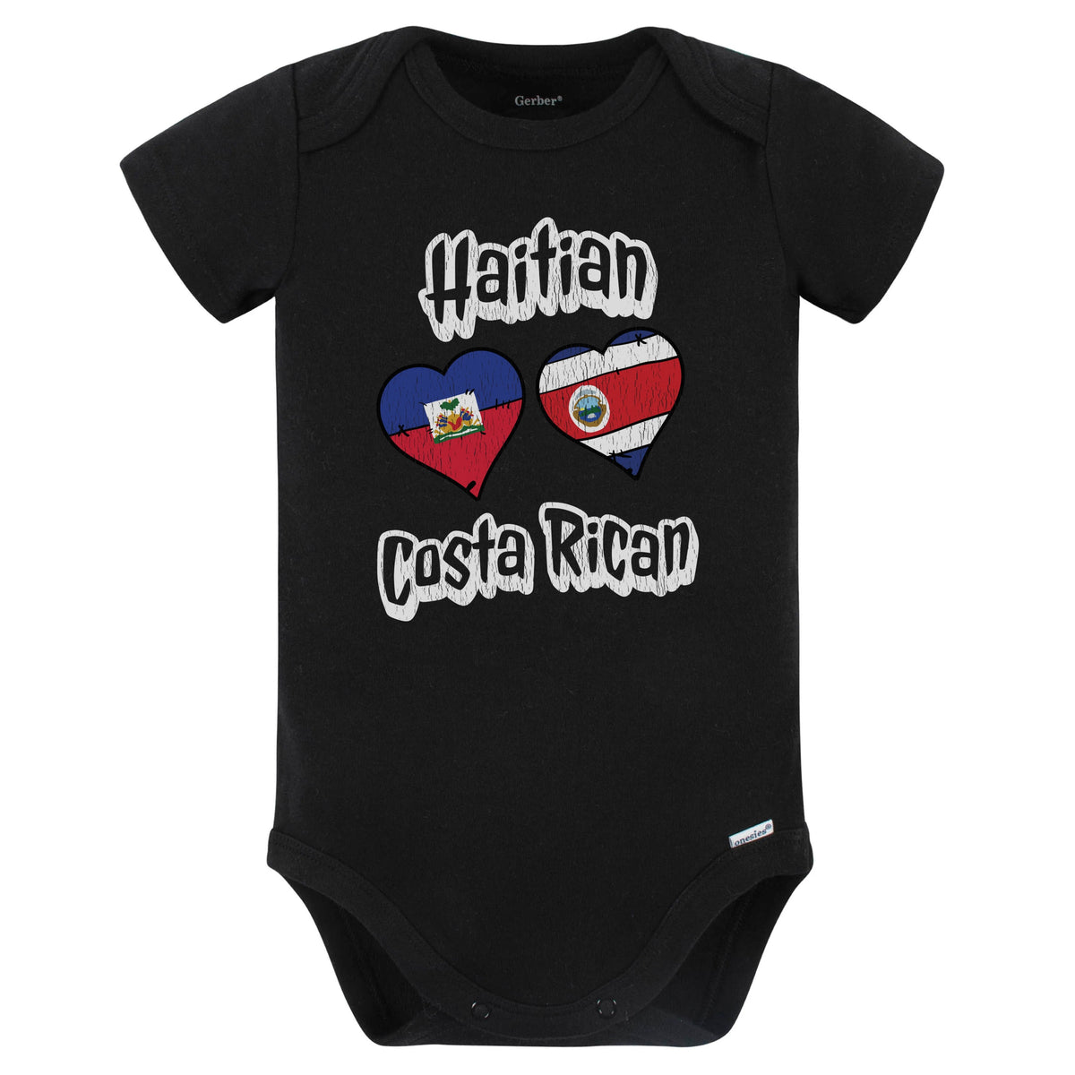 Haitian Costa Rican Flag Heart Combo Haiti Costa Rica Baby Bodysuit Distressed (Black)