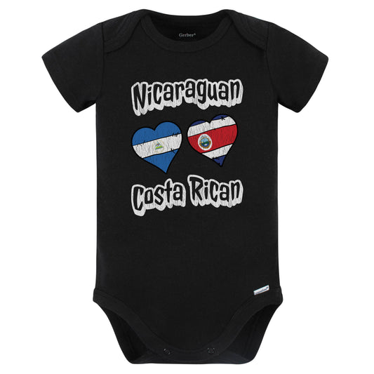 Nicaraguan Costa Rican Flag Heart Combo Nicaragua Costa Rica Baby Bodysuit Distressed (Black)