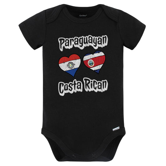 Paraguayan Costa Rican Flag Heart Combo Paraguay Costa Rica Baby Bodysuit Distressed (Black)