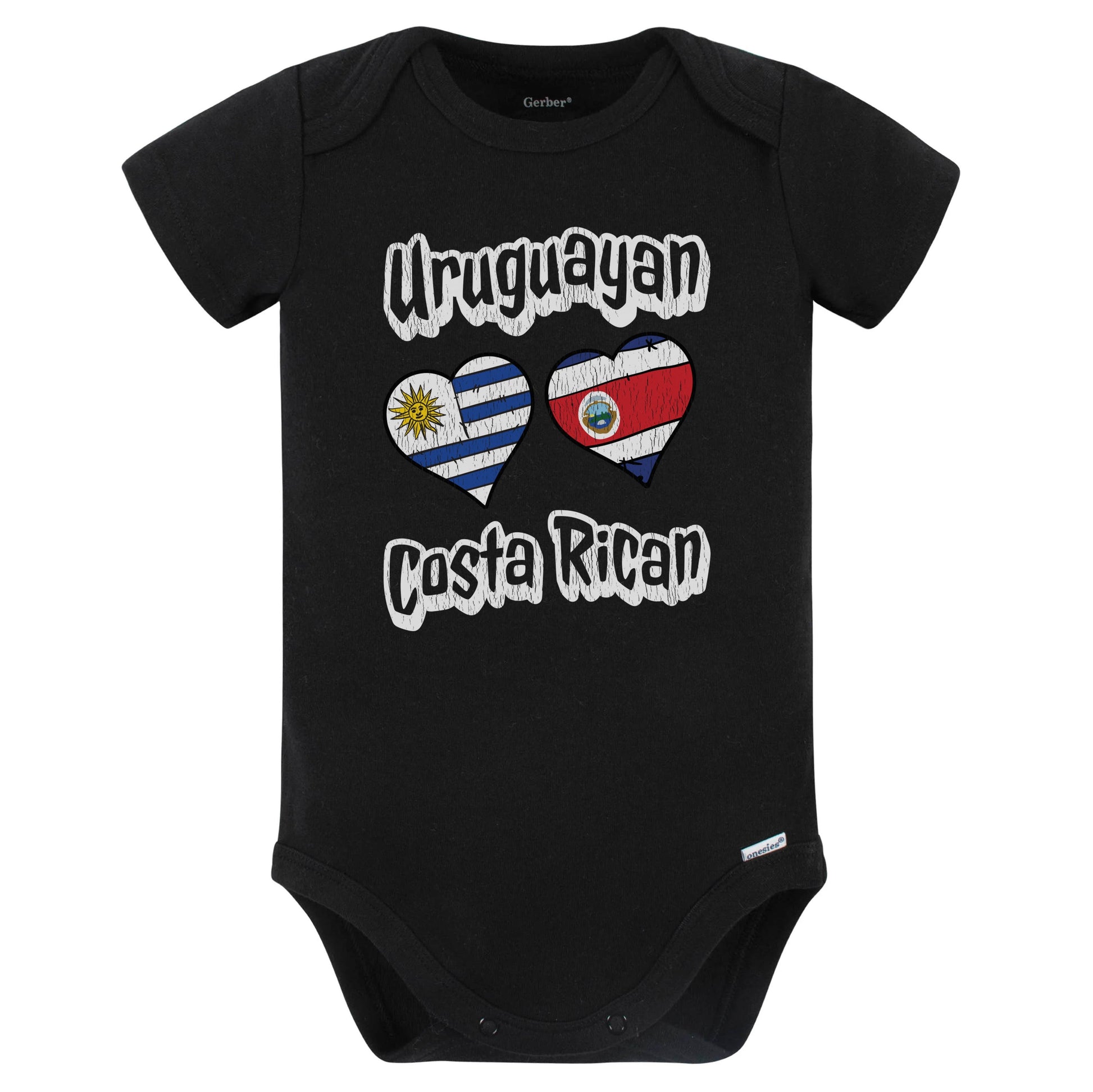 Uruguayan Costa Rican Flag Heart Combo Uruguay Costa Rica Baby Bodysuit Distressed (Black)