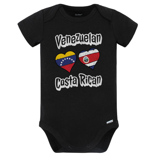 Venezuelan Costa Rican Flag Heart Combo Venezuela Costa Rica Baby Bodysuit Distressed (Black)