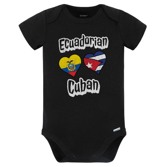 Ecuadorian Cuban Flag Heart Combo Ecuador Cuba Baby Bodysuit Distressed (Black)