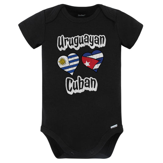 Uruguayan Cuban Flag Heart Combo Uruguay Cuba Baby Bodysuit Distressed (Black)