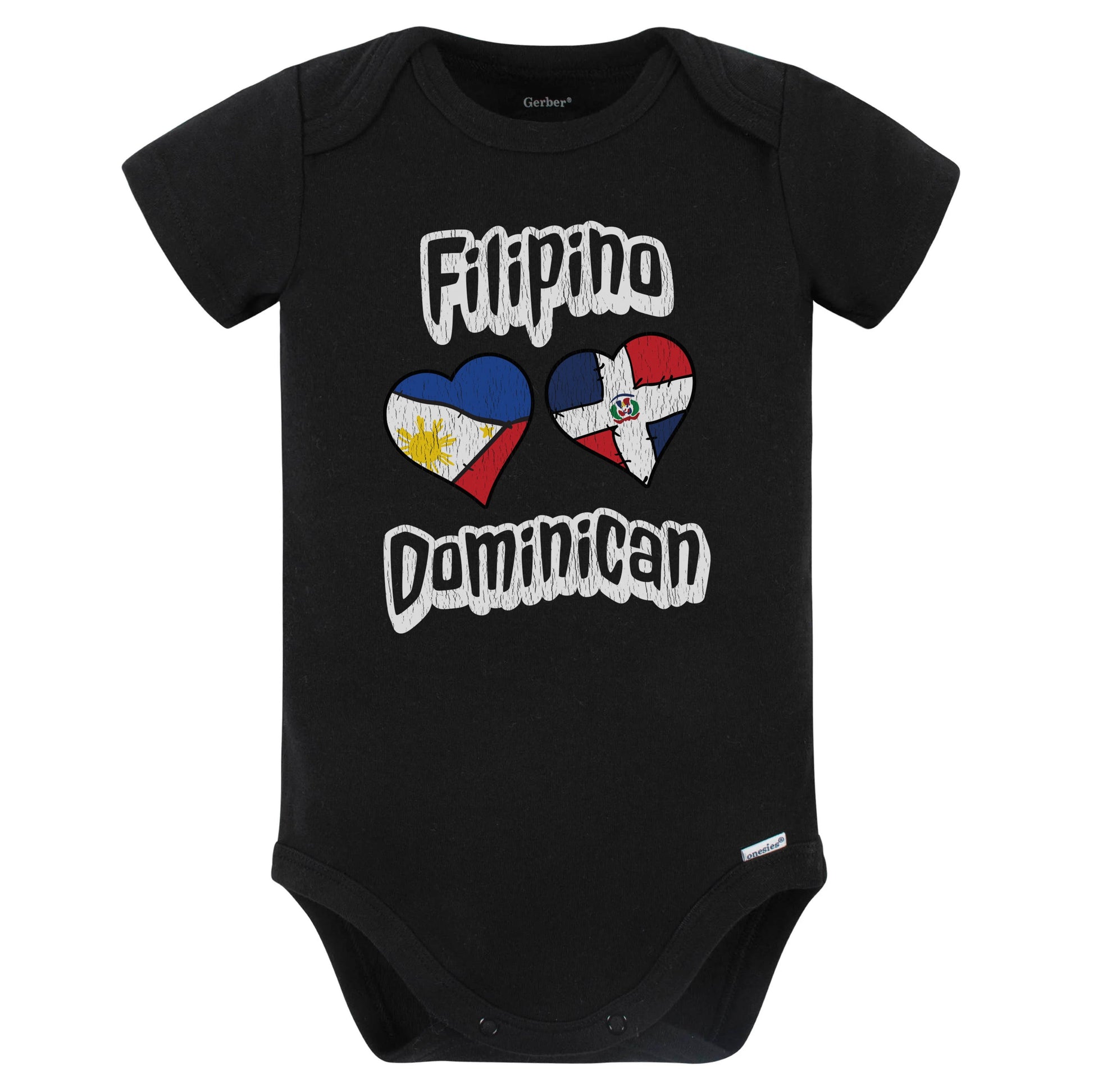 Filipino Dominican Hearts Philippines Dominican Republic Baby Bodysuit Distressed (Black)