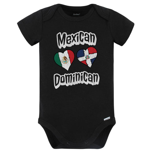 Mexican Dominican Flag Heart Combo Mexico Dominican Republic Baby Bodysuit Distressed (Black)