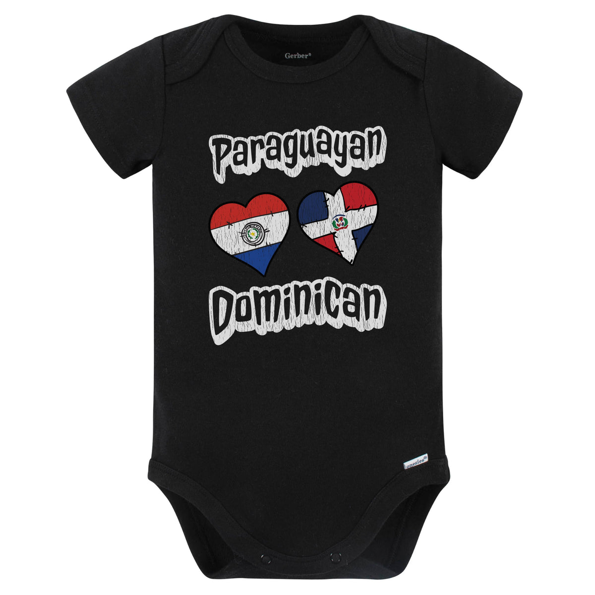 Paraguayan Dominican Flag Hearts Paraguay Dominican Republic Baby Bodysuit Distressed (Black)