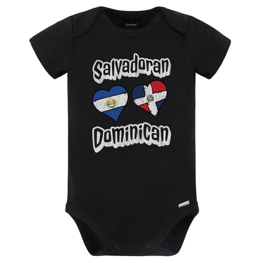 Salvadoran Dominican Hearts El Salvador Dominican Republic Baby Bodysuit Distressed (Black)