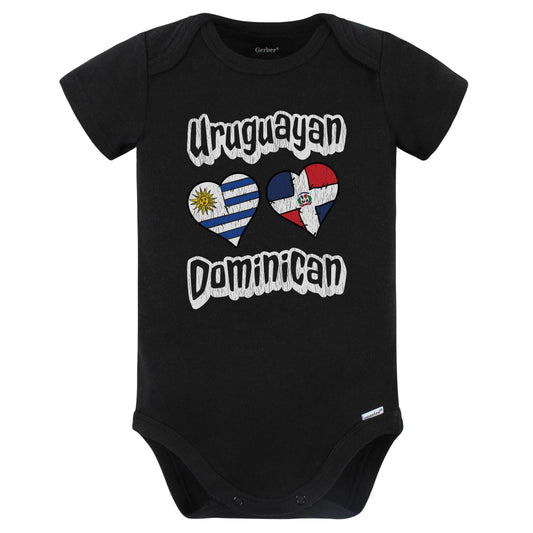 Uruguayan Dominican Flag Hearts Uruguay Dominican Republic Baby Bodysuit Distressed (Black)