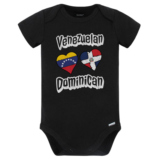 Venezuelan Dominican Hearts Venezuela Dominican Republic Baby Bodysuit Distressed (Black)