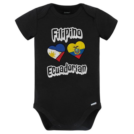 Filipino Ecuadorian Flag Heart Combo Philippines Ecuador Baby Bodysuit Distressed (Black)