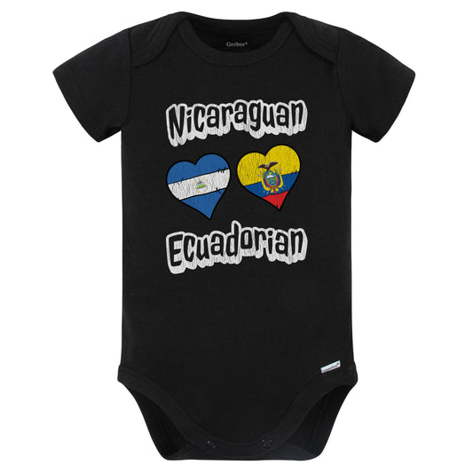 Nicaraguan Ecuadorian Flag Heart Combo Nicaragua Ecuador Baby Bodysuit Distressed (Black)