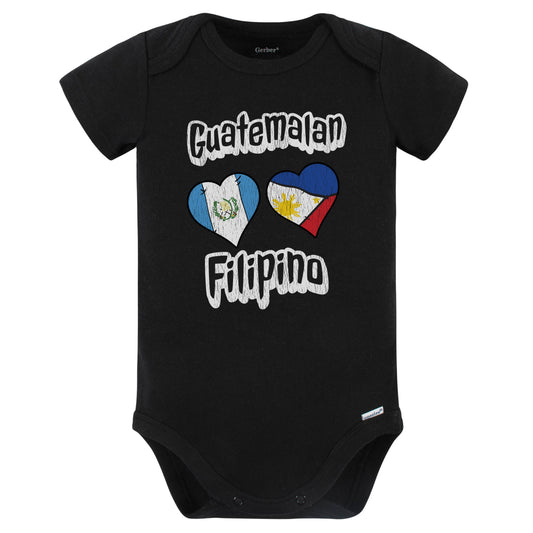 Guatemalan Filipino Flag Heart Combo Guatemala Philippines Baby Bodysuit Distressed (Black)