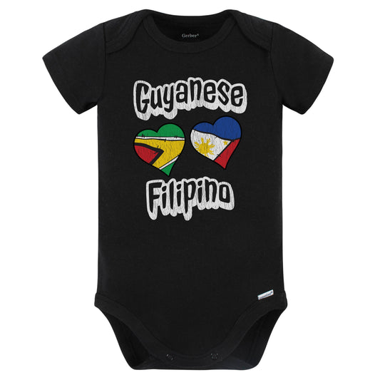 Guyanese Filipino Flag Heart Combo Guyana Philippines Baby Bodysuit Distressed (Black)
