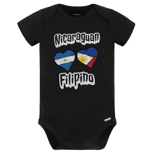 Nicaraguan Filipino Flag Heart Combo Nicaragua Philippines Baby Bodysuit Distressed (Black)