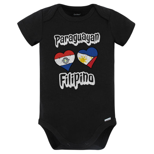 Paraguayan Filipino Flag Heart Combo Paraguay Philippines Baby Bodysuit Distressed (Black)