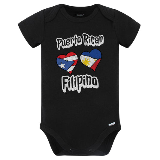 Puerto Rican Filipino Flag Hearts Puerto Rico Philippines Baby Bodysuit Distressed (Black)