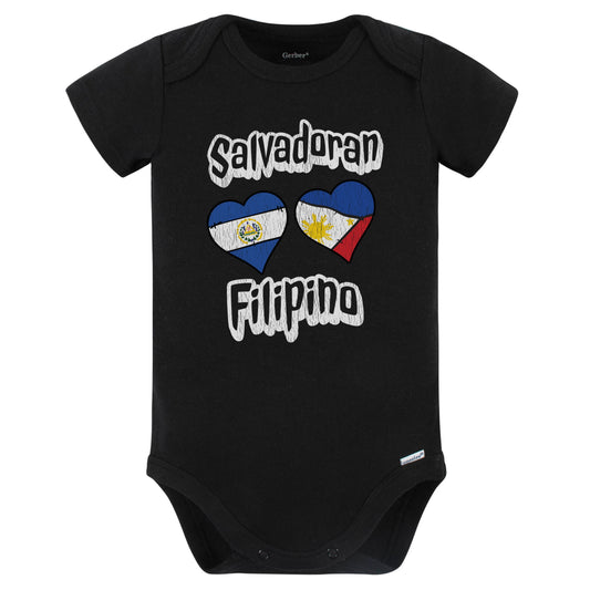 Salvadoran Filipino Flag Heart Combo El Salvador Philippines Baby Bodysuit Distressed (Black)