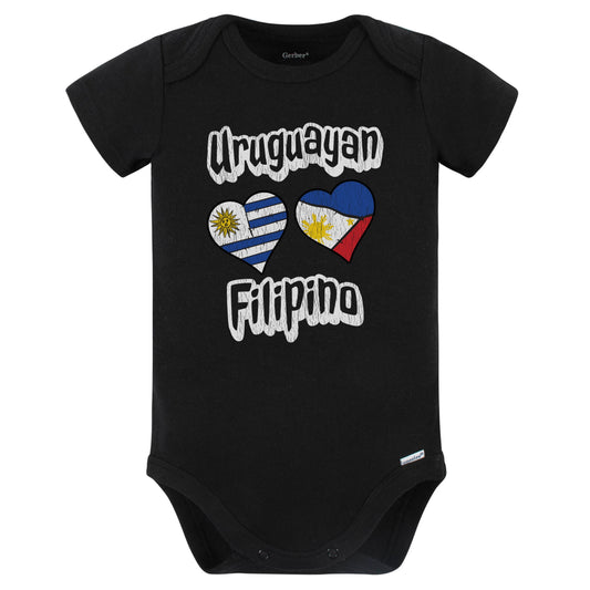 Uruguayan Filipino Flag Heart Combo Uruguay Philippines Baby Bodysuit Distressed (Black)