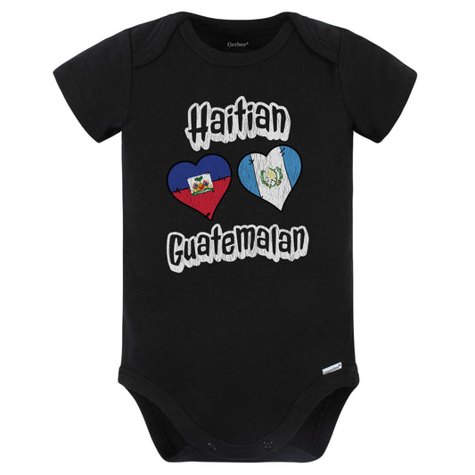 Haitian Guatemalan Flag Heart Combo Haiti Guatemala Baby Bodysuit Distressed (Black)