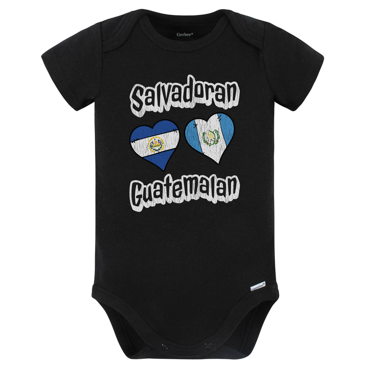 Salvadoran Guatemalan Flag Heart Combo El Salvador Guatemala Baby Bodysuit Distressed (Black)