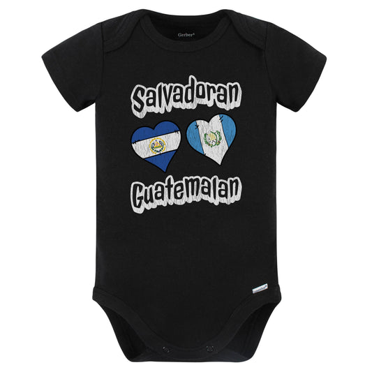 Salvadoran Guatemalan Flag Heart Combo El Salvador Guatemala Baby Bodysuit Distressed (Black)