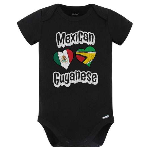 Mexican Guyanese Flag Heart Combo Mexico Guyana Baby Bodysuit Distressed (Black)