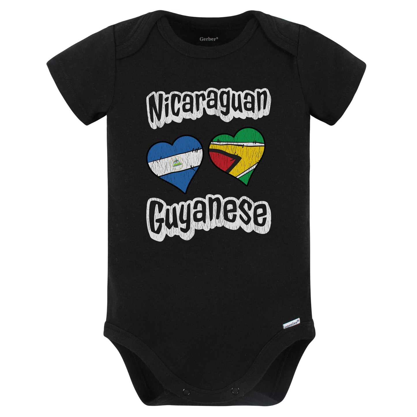 Nicaraguan Guyanese Flag Heart Combo Nicaragua Guyana Baby Bodysuit Distressed (Black)