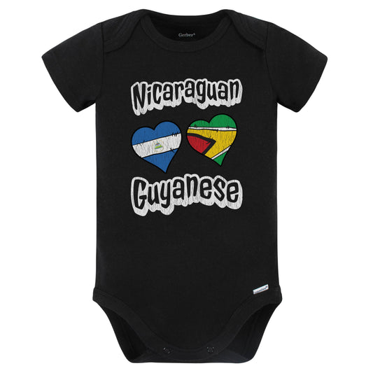 Nicaraguan Guyanese Flag Heart Combo Nicaragua Guyana Baby Bodysuit Distressed (Black)