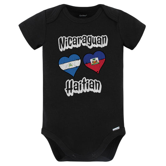 Nicaraguan Haitian Flag Heart Combo Nicaragua Haiti Baby Bodysuit Distressed (Black)