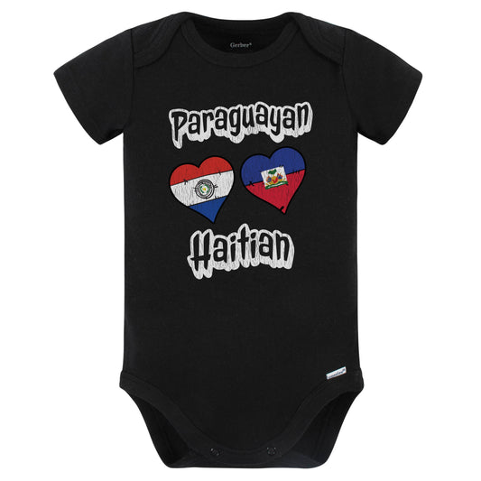 Paraguayan Haitian Flag Heart Combo Paraguay Haiti Baby Bodysuit Distressed (Black)