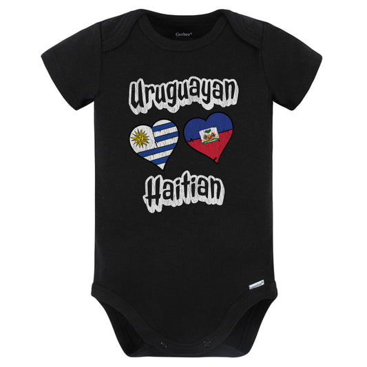 Uruguayan Haitian Flag Heart Combo Uruguay Haiti Baby Bodysuit Distressed (Black)
