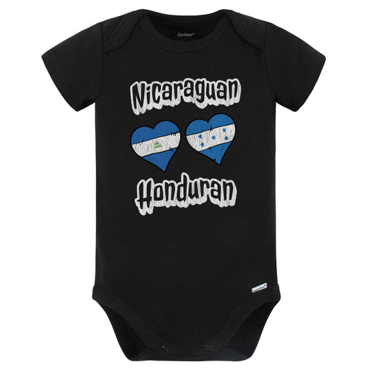 Nicaraguan Honduran Flag Heart Combo Nicaragua Honduras Baby Bodysuit Distressed (Black)