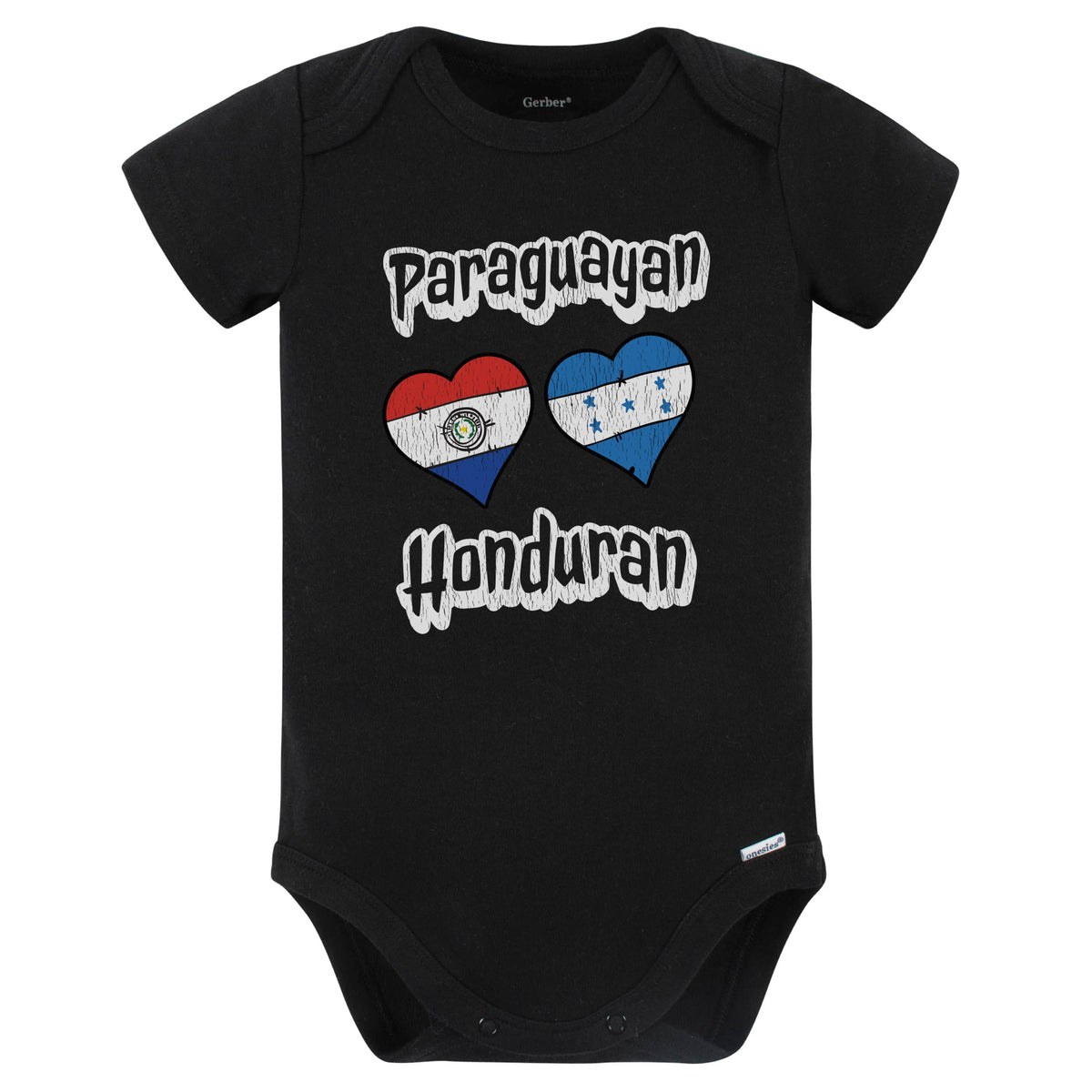 Paraguayan Honduran Flag Heart Combo Paraguay Honduras Baby Bodysuit Distressed (Black)
