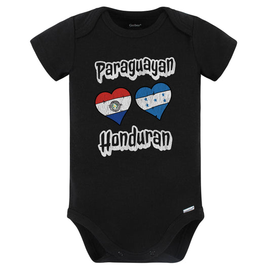 Paraguayan Honduran Flag Heart Combo Paraguay Honduras Baby Bodysuit Distressed (Black)