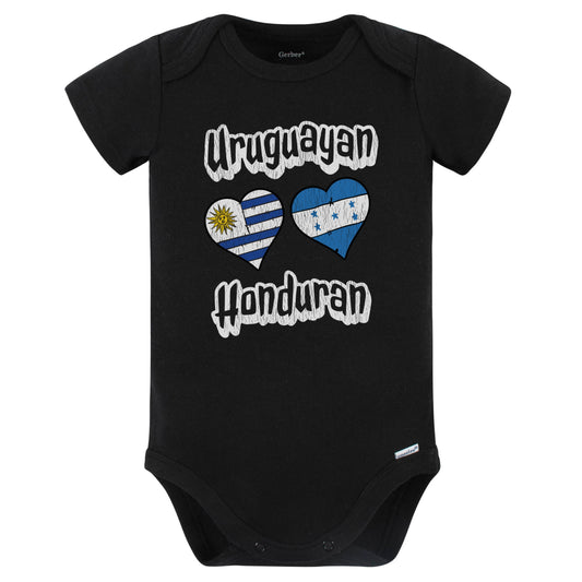 Uruguayan Honduran Flag Heart Combo Uruguay Honduras Baby Bodysuit Distressed (Black)