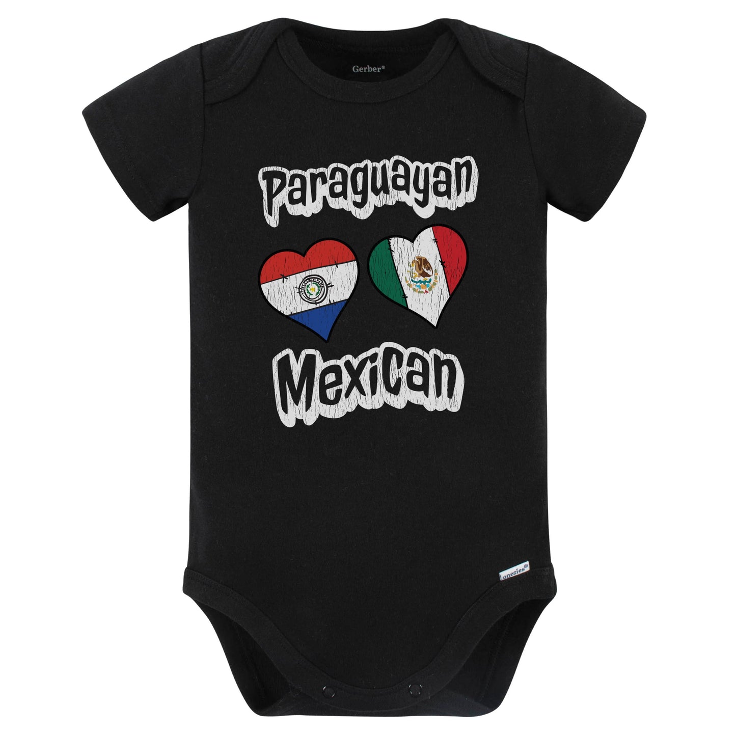 Paraguayan Mexican Flag Heart Combo Paraguay Mexico Baby Bodysuit Distressed (Black)