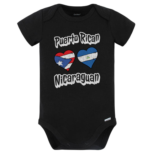 Puerto Rican Nicaraguan Flag Hearts Puerto Rico Nicaragua Baby Bodysuit Distressed (Black)