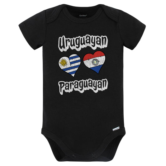 Uruguayan Paraguayan Flag Heart Combo Uruguay Paraguay Baby Bodysuit Distressed (Black)