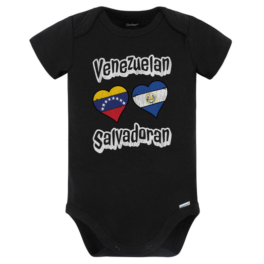 Venezuelan Salvadoran Flag Heart Combo Venezuela El Salvador Baby Bodysuit Distressed (Black)