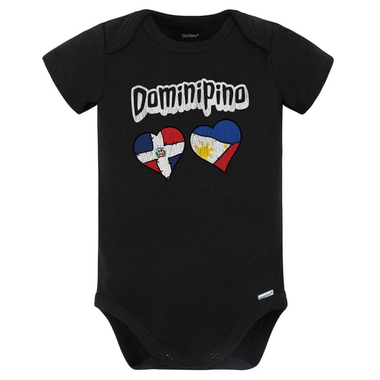Dominipino Dominican Filipino Flag Heart Combo Baby Bodysuit Distressed (Black)