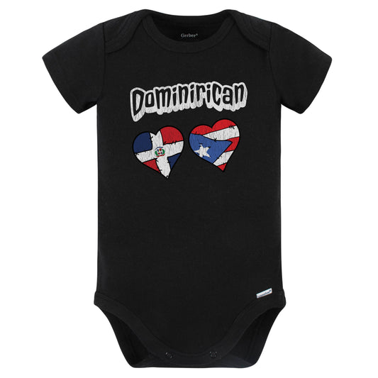 Dominirican Dominican Puerto Rican Flag Heart Combo Baby Bodysuit Distressed (Black)