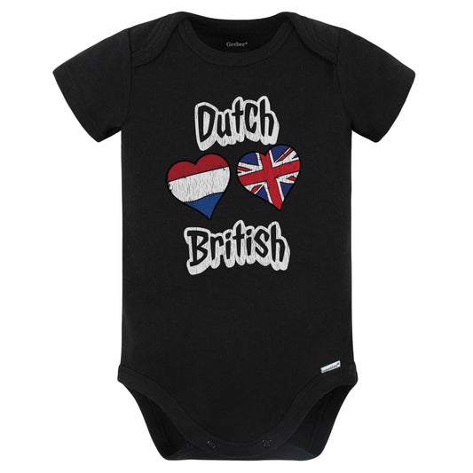 Dutch British Flag Heart Combo Netherlands UK Baby Bodysuit Distressed (Black)