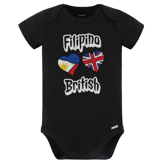 Filipino British Flag Heart Combo Philippines UK Baby Bodysuit Distressed (Black)