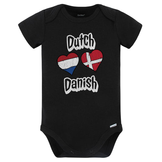Dutch Danish Flag Heart Combo Netherlands Denmark Baby Bodysuit Distressed (Black)