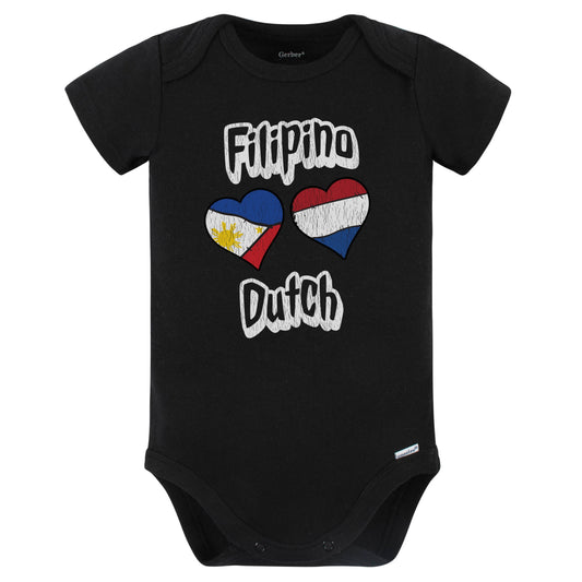 Filipino Dutch Flag Heart Combo Philippines Netherlands Baby Bodysuit Distressed (Black)