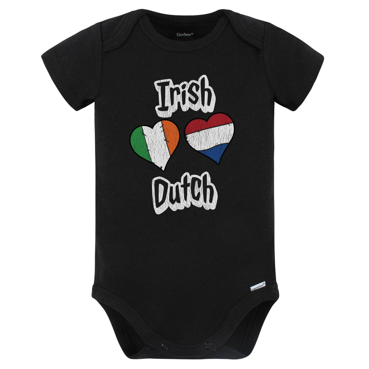 Irish Dutch Flag Heart Combo Ireland Netherlands Baby Bodysuit Distressed (Black)