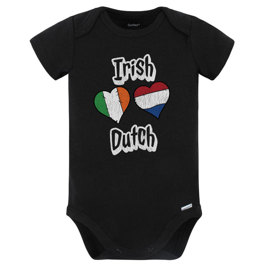 Irish Dutch Flag Heart Combo Ireland Netherlands Baby Bodysuit Distressed (Black)