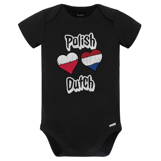 Polish Dutch Flag Heart Combo Poland Netherlands Baby Bodysuit Distressed (Black)